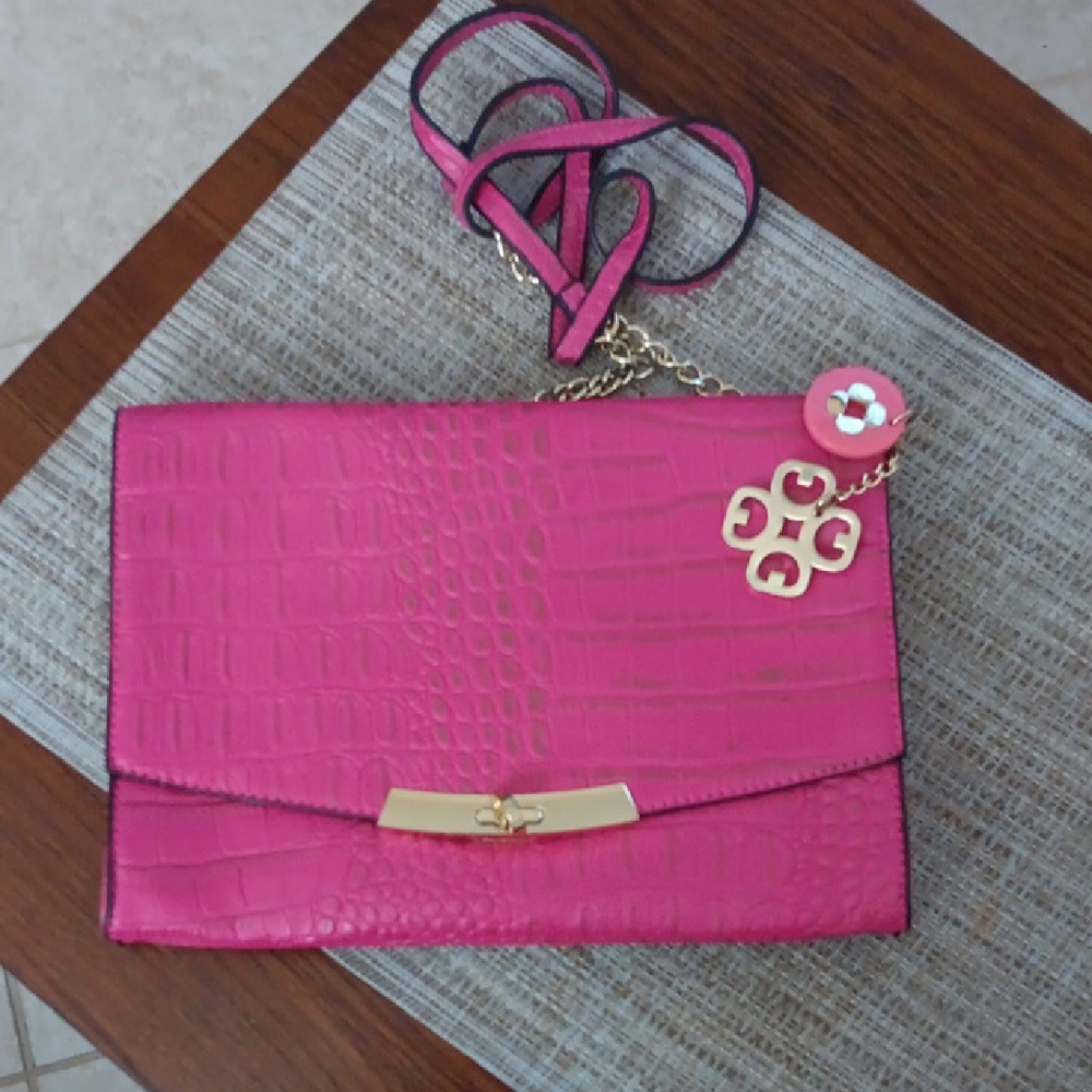 Used Bright Pink Gianni Clutch or Crossbody Handbag.